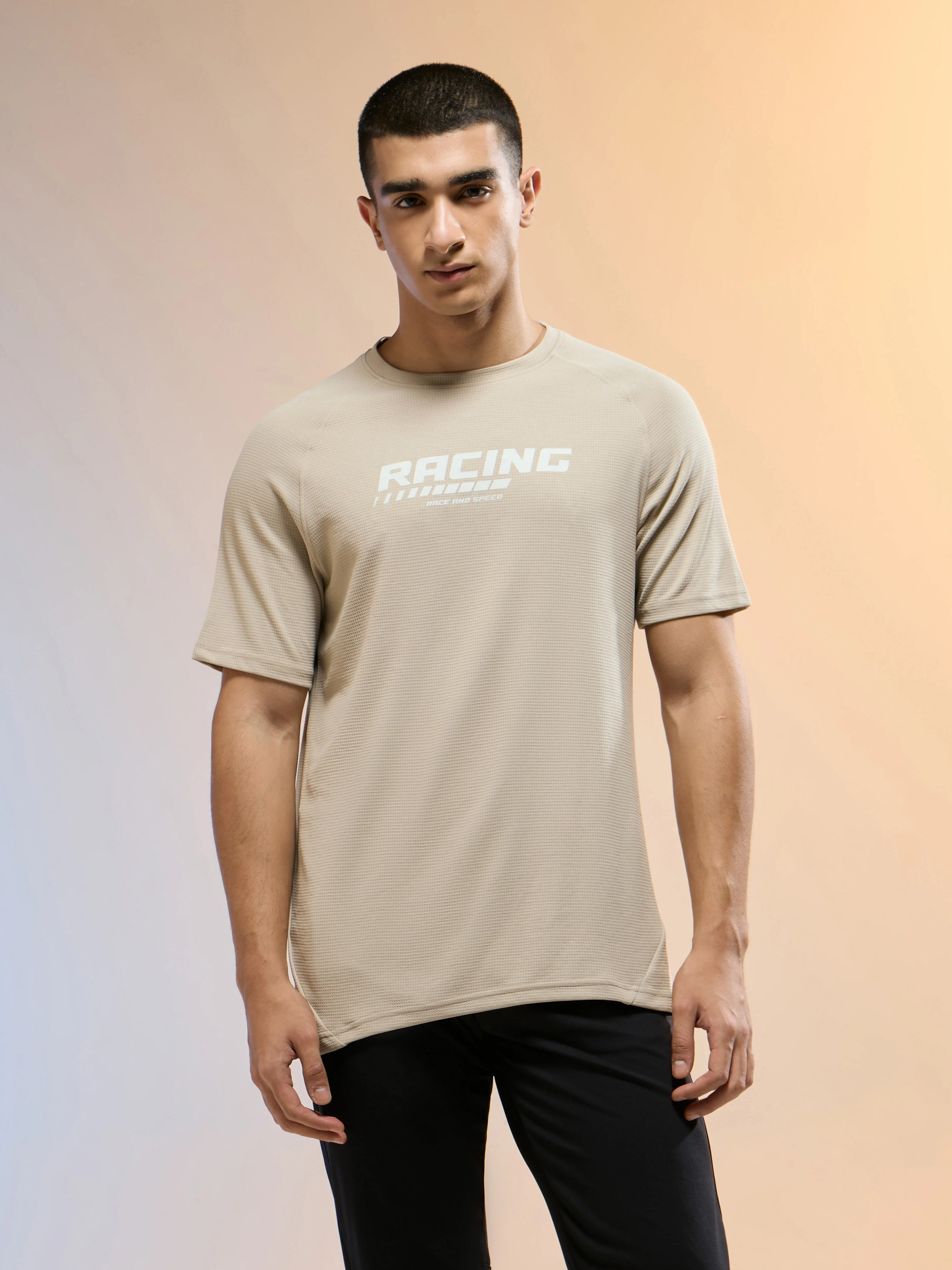 Men Typography Printed Slim Fit Round Neck Sports T-shirt with TECHNOCOOL+ - Image 2