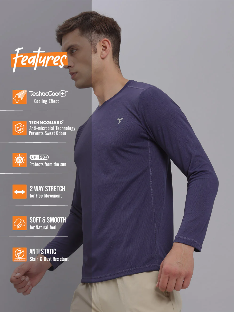 Men Solid Slim Fit Crew Neck T-shirt with TECHNO COOL+ - Image 3