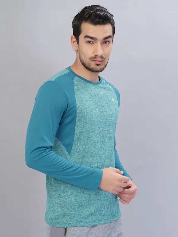 Men Melange Slim Fit Crew Neck T-shirt with DOUBLE COOL - Image 3