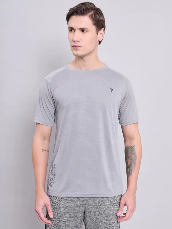 Men Self Design Slim Fit Crew Neck T-shirt with VENTMESH - Image 2