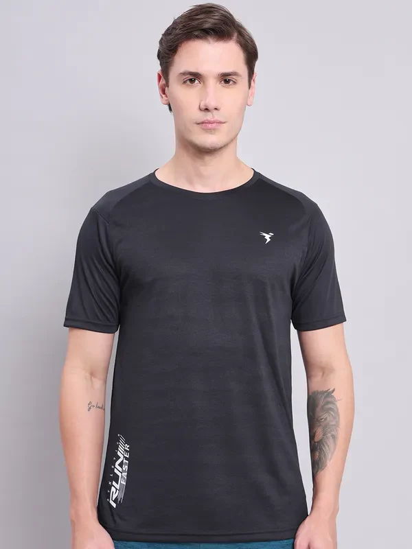Men Self Design Slim Fit Crew Neck T-shirt with VENTMESH - Image 2