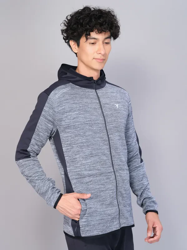 Men Melange Slim Fit Hooded Jacket with TECHNO WARM+ - Image 3