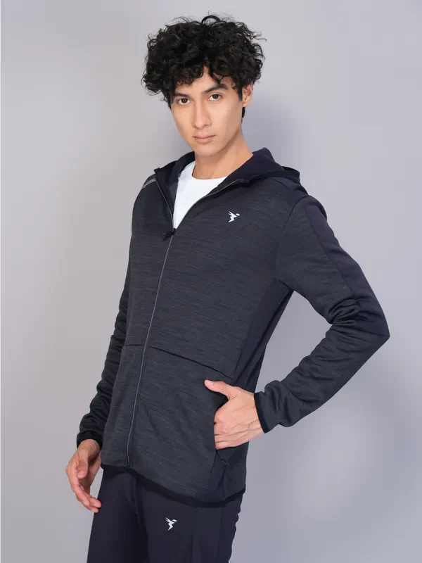 Men Melange Slim Fit Hooded Jacket with TECHNO WARM+ - Image 3