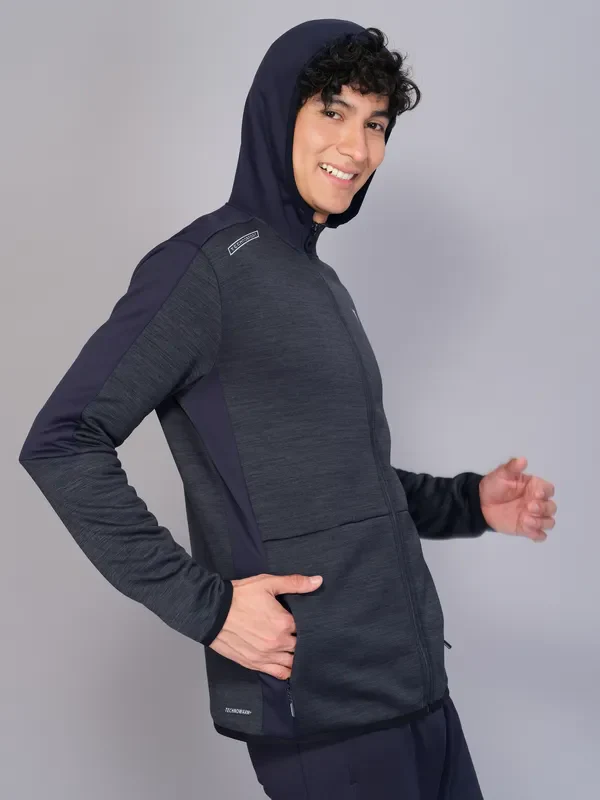 Men Melange Slim Fit Hooded Jacket with TECHNO WARM+ - Image 5