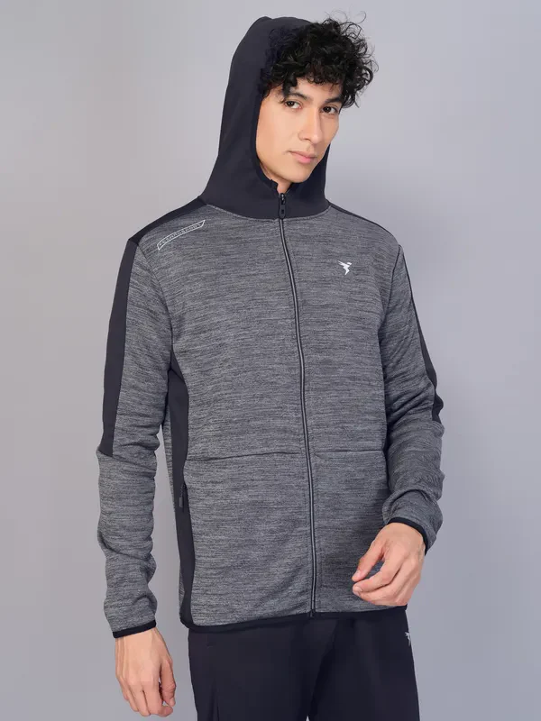 Men Melange Slim Fit Hooded Jacket with TECHNO WARM+ - Image 2