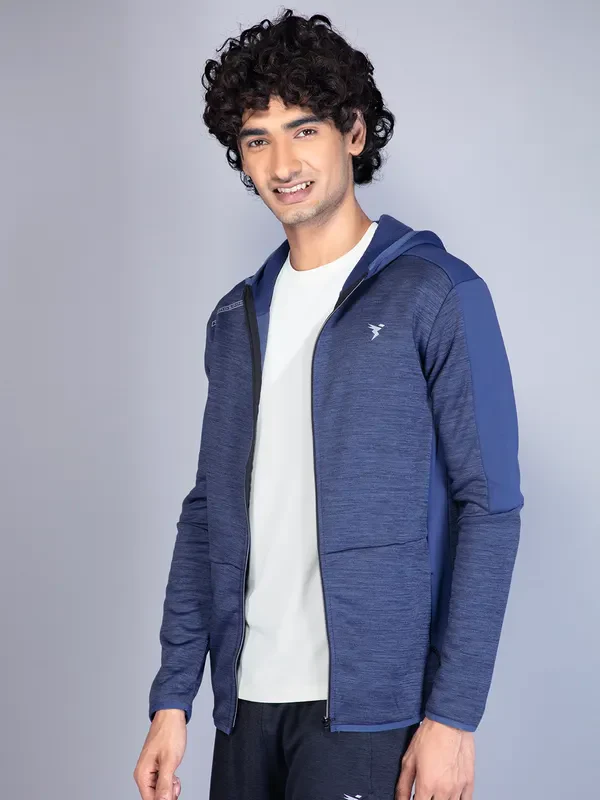 Men Melange Slim Fit Hooded Jacket with TECHNO WARM+ - Image 3