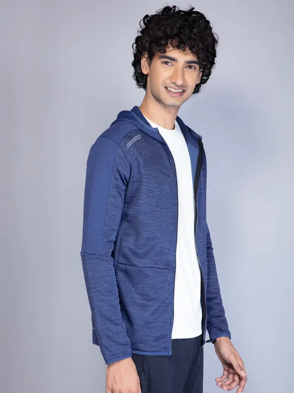 Men Melange Slim Fit Hooded Jacket with TECHNO WARM+ - Image 4