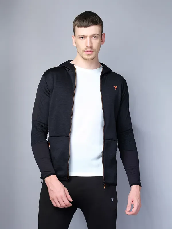 Men Melange Slim Fit Hooded Jacket with TECHNO WARM+