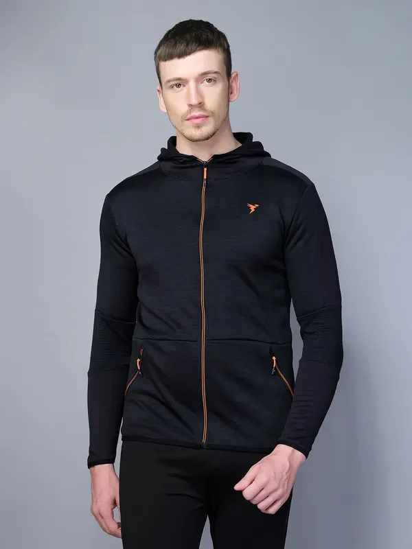 Men Melange Slim Fit Hooded Jacket with TECHNO WARM+ - Image 2