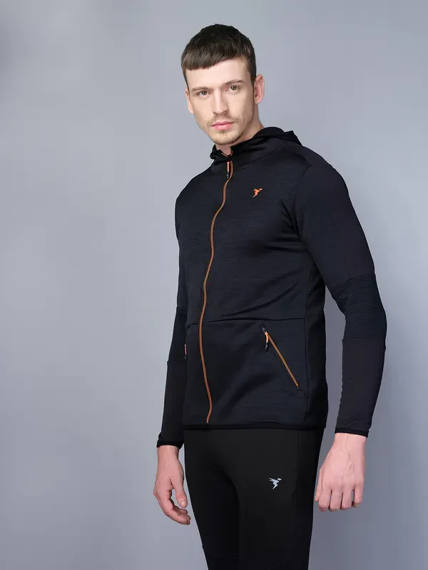 Men Melange Slim Fit Hooded Jacket with TECHNO WARM+ - Image 3