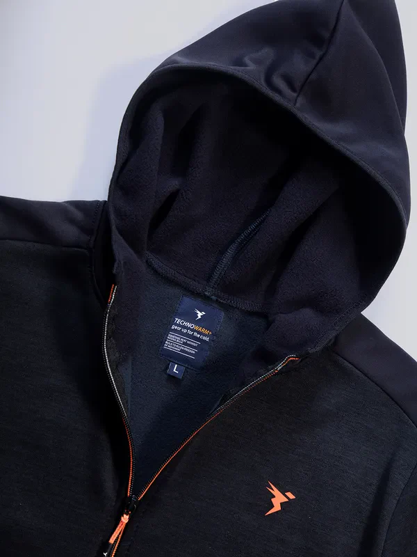 Men Melange Slim Fit Hooded Jacket with TECHNO WARM+ - Image 5