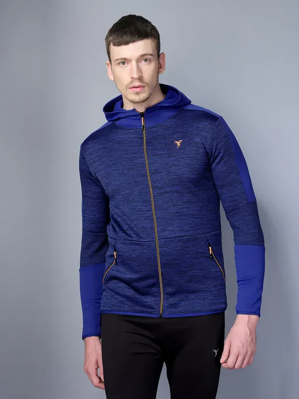 Men Melange Slim Fit Hooded Jacket with TECHNO WARM+ - Image 2