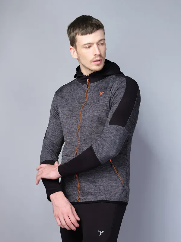 Men Melange Slim Fit Hooded Jacket with TECHNO WARM+ - Image 5