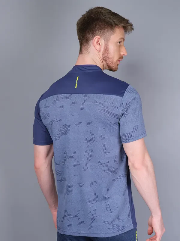 Men Self Design Slim Fit Mock Neck T-shirt with VENTMESH - Image 2