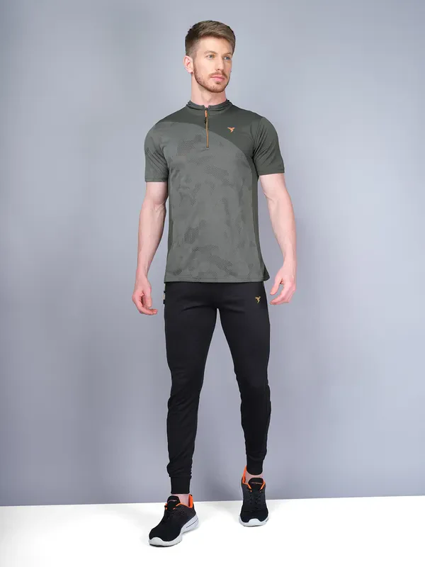 Men Self Design Slim Fit Mock Neck T-shirt with VENTMESH - Image 2