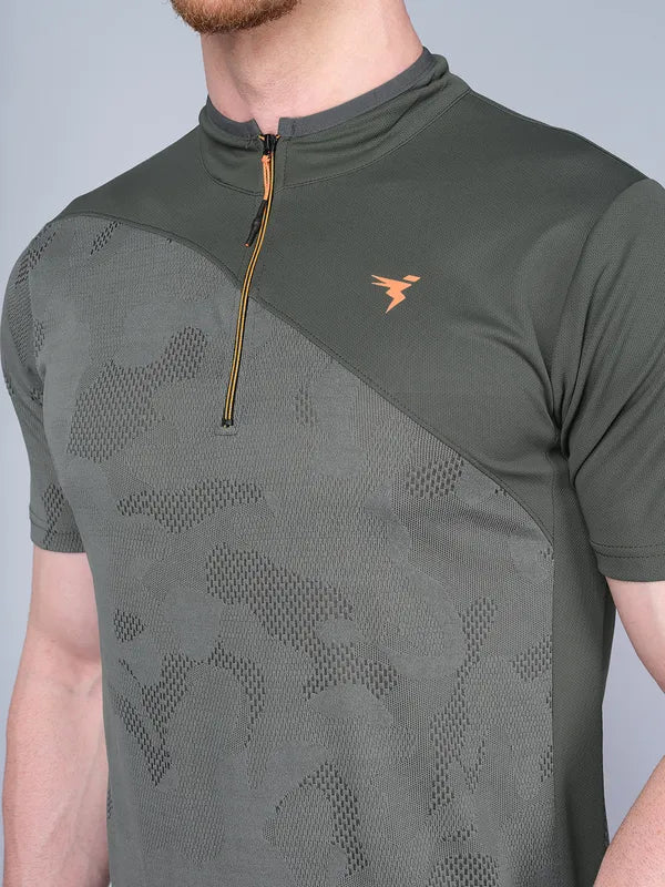 Men Self Design Slim Fit Mock Neck T-shirt with VENTMESH - Image 5