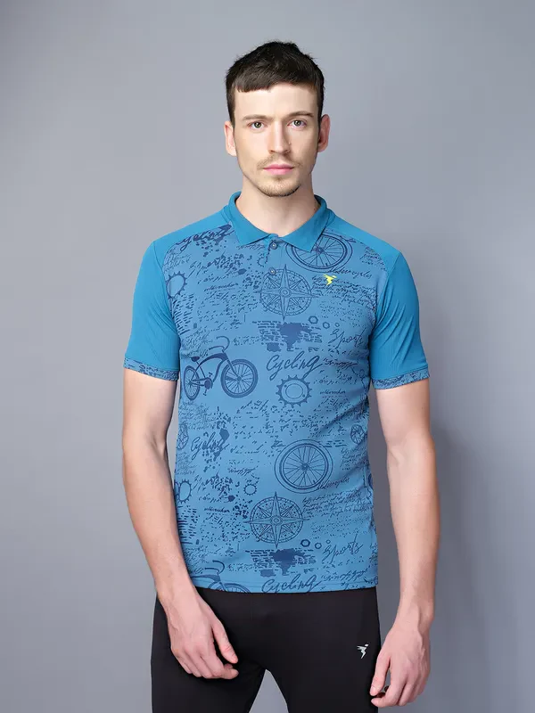 Men Printed Slim Fit Polo T-shirt with DOUBLE COOL