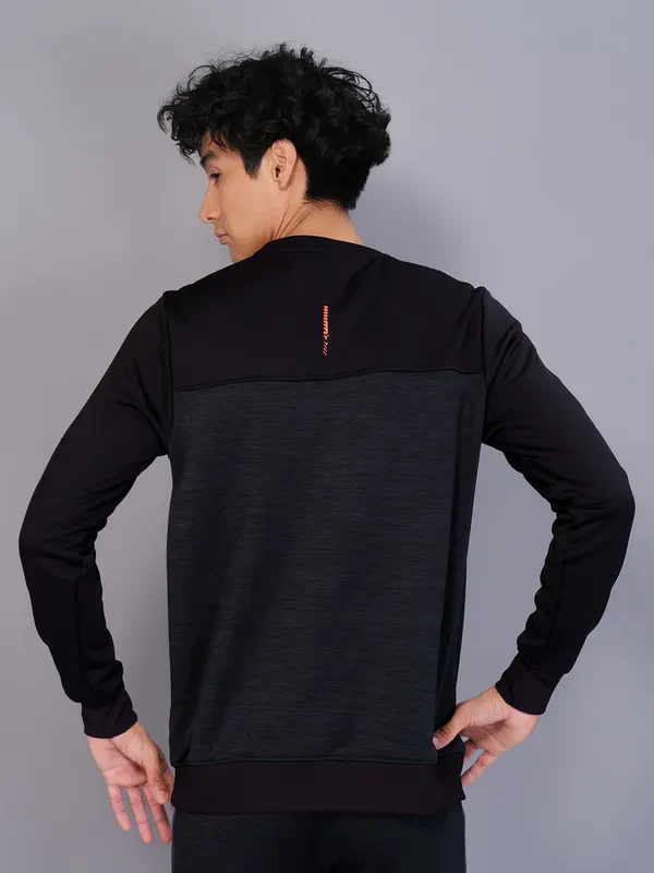 Men Melange Slim Fit Crew Neck Sweatshirt with TECHNO WARM+ - Image 2