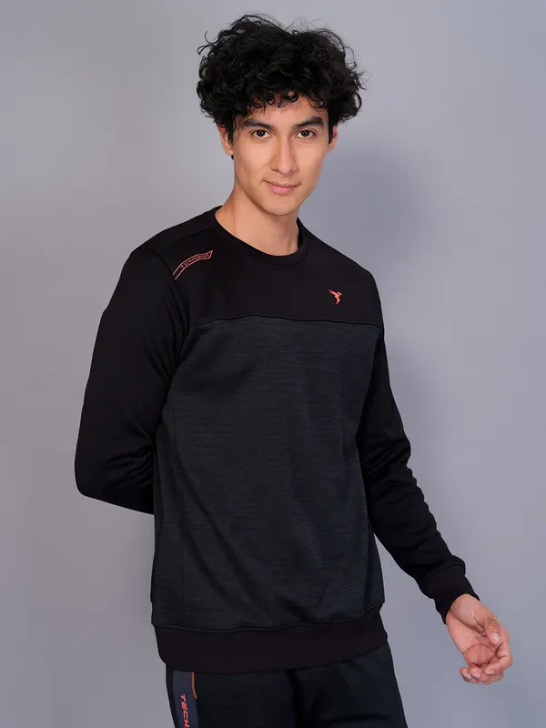 Men Melange Slim Fit Crew Neck Sweatshirt with TECHNO WARM+ - Image 5