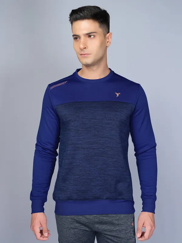 Men Melange Slim Fit Crew Neck Sweatshirt with TECHNO WARM+