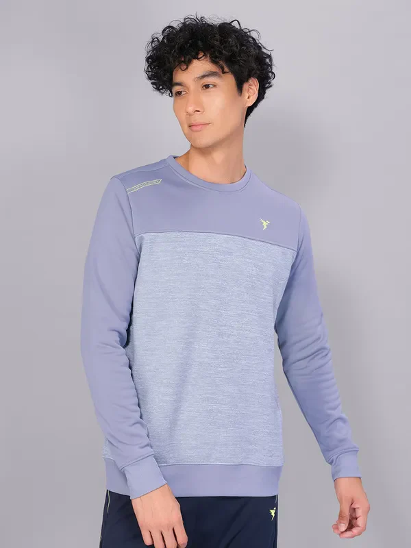 Men Melange Slim Fit Crew Neck Sweatshirt with TECHNO WARM+