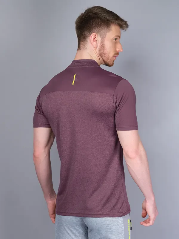 Men Melange Slim Fit Mock Neck T-shirt with DOUBLE COOL - Image 2