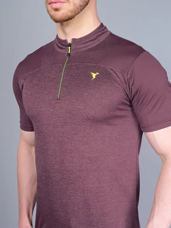 Men Melange Slim Fit Mock Neck T-shirt with DOUBLE COOL - Image 5