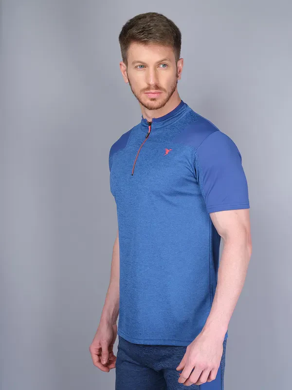 Men Melange Slim Fit Mock Neck T-shirt with DOUBLE COOL - Image 3