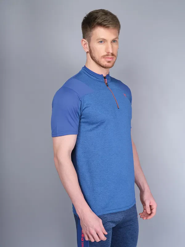 Men Melange Slim Fit Mock Neck T-shirt with DOUBLE COOL - Image 6
