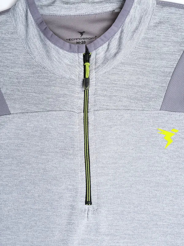 Men Melange Slim Fit Mock Neck T-shirt with DOUBLE COOL - Image 10