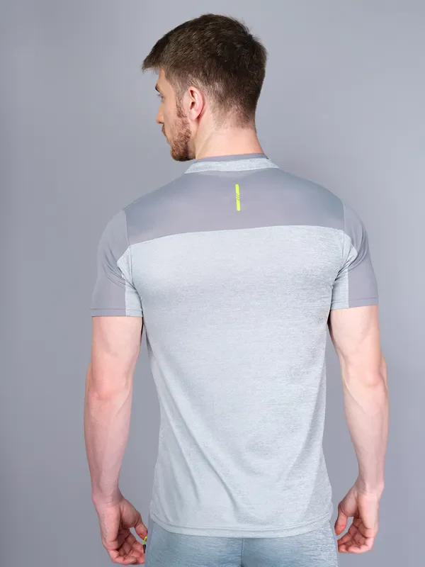 Men Melange Slim Fit Mock Neck T-shirt with DOUBLE COOL - Image 4