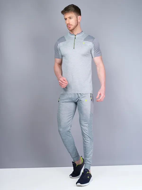 Men Melange Slim Fit Mock Neck T-shirt with DOUBLE COOL - Image 5