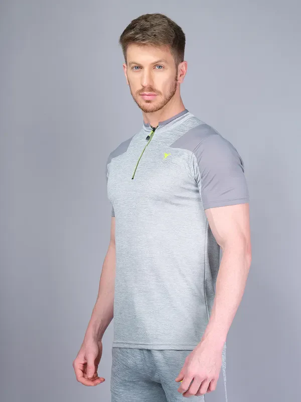 Men Melange Slim Fit Mock Neck T-shirt with DOUBLE COOL - Image 6