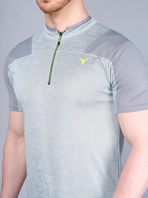 Men Melange Slim Fit Mock Neck T-shirt with DOUBLE COOL - Image 7
