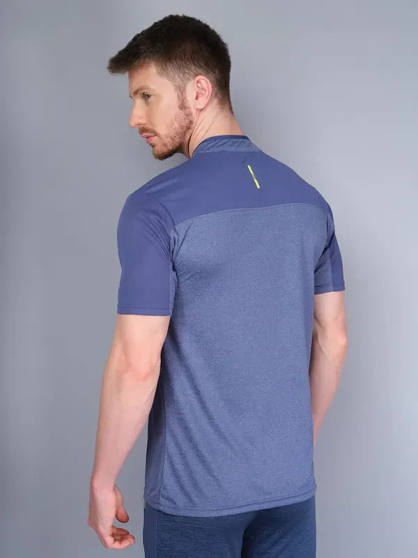 Men Melange Slim Fit Mock Neck T-shirt with DOUBLE COOL - Image 4