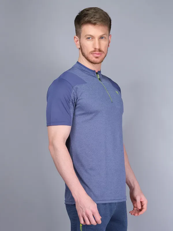 Men Melange Slim Fit Mock Neck T-shirt with DOUBLE COOL - Image 8