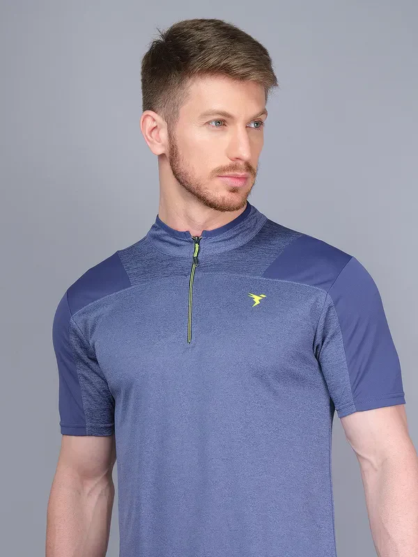 Men Melange Slim Fit Mock Neck T-shirt with DOUBLE COOL - Image 9