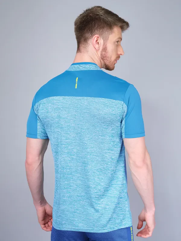 Men Melange Slim Fit Mock Neck T-shirt with DOUBLE COOL - Image 2