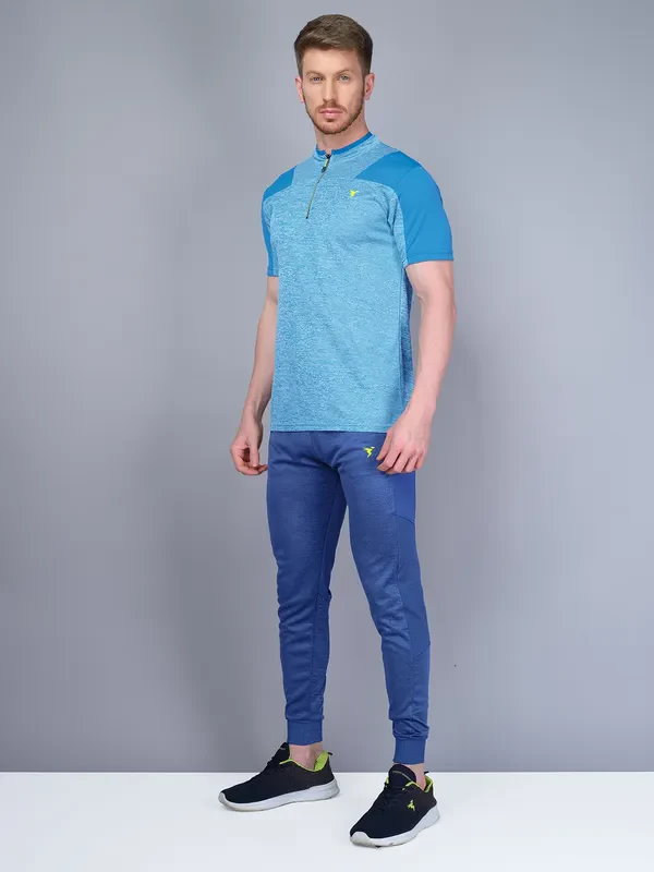 Men Melange Slim Fit Mock Neck T-shirt with DOUBLE COOL - Image 4