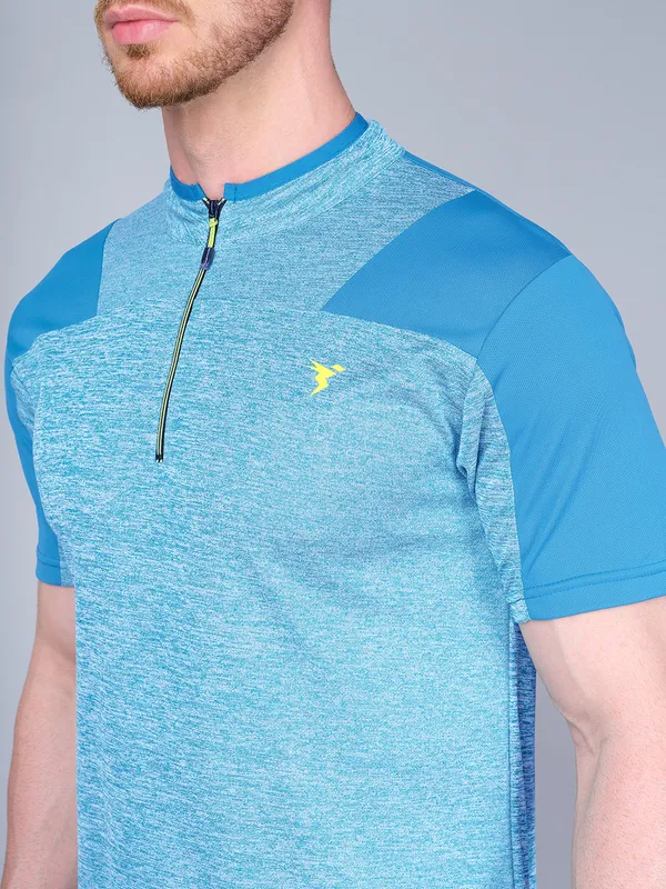 Men Melange Slim Fit Mock Neck T-shirt with DOUBLE COOL - Image 5