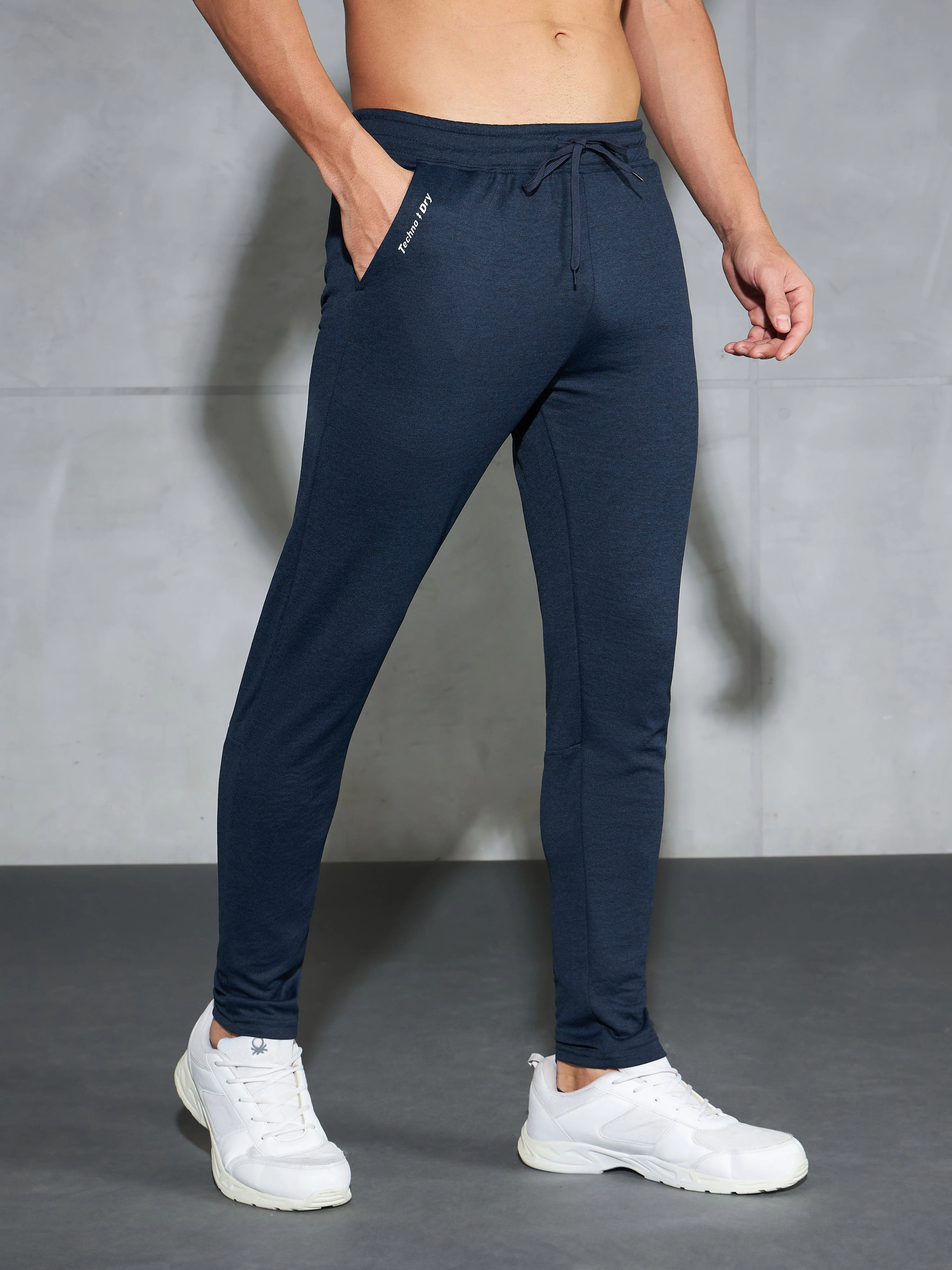 Men Melange Slim Fit Trackpants with TECHNO DRY - Image 3