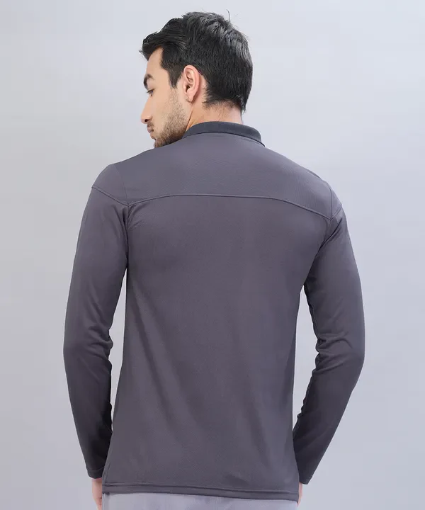 Men Self Design Slim Fit Polo T-shirt with VENTMESH - Image 3