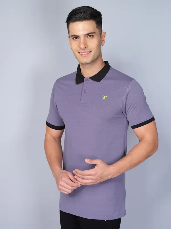 Men Solid Slim Fit Polo T-shirt with ELASTO PLUS - Image 2