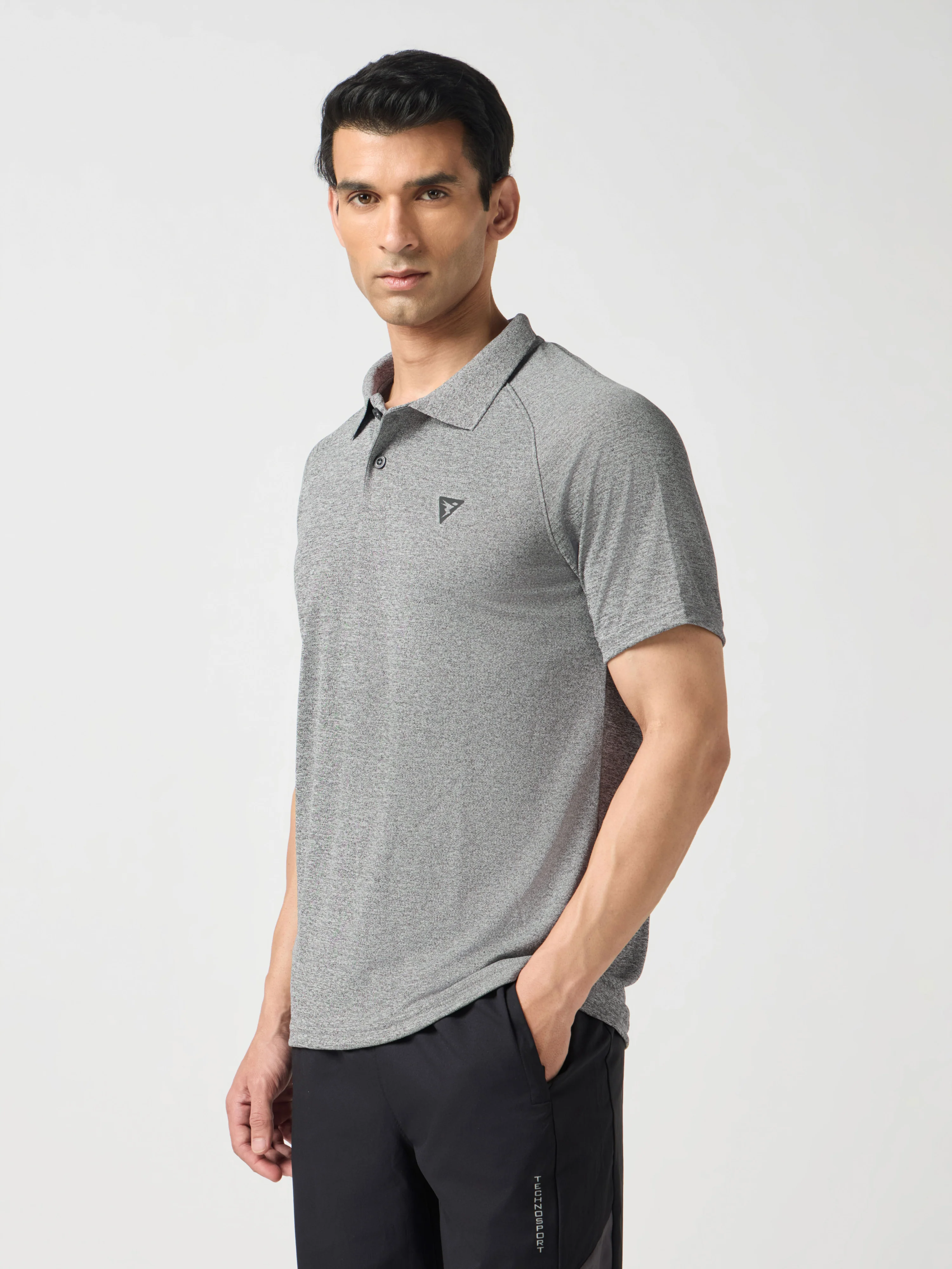 Men Melange Slim Fit Polo T-shirt with DOUBLE COOL - Image 3