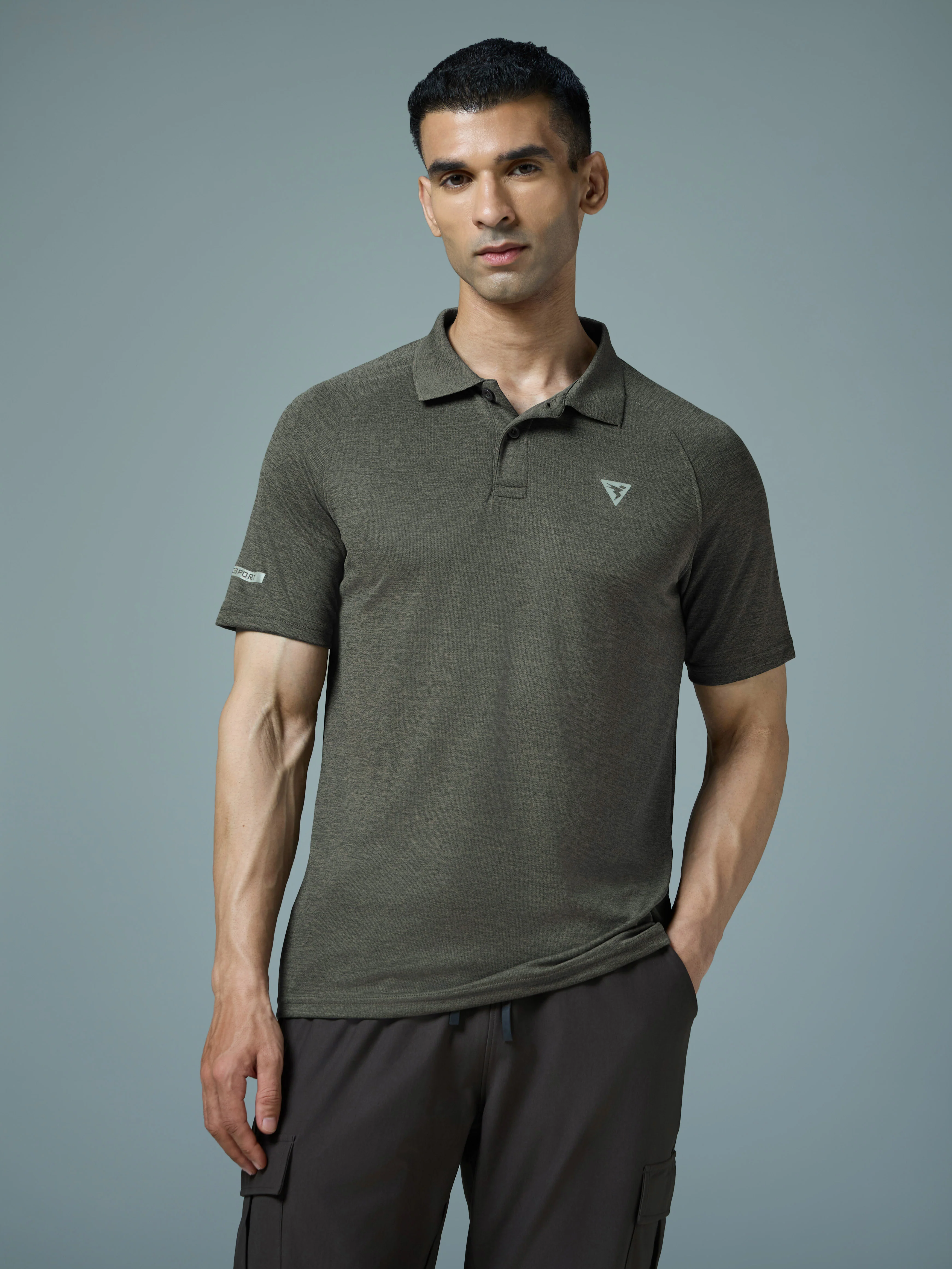 Men Melange Slim Fit Polo T-shirt with DOUBLE COOL - Image 2