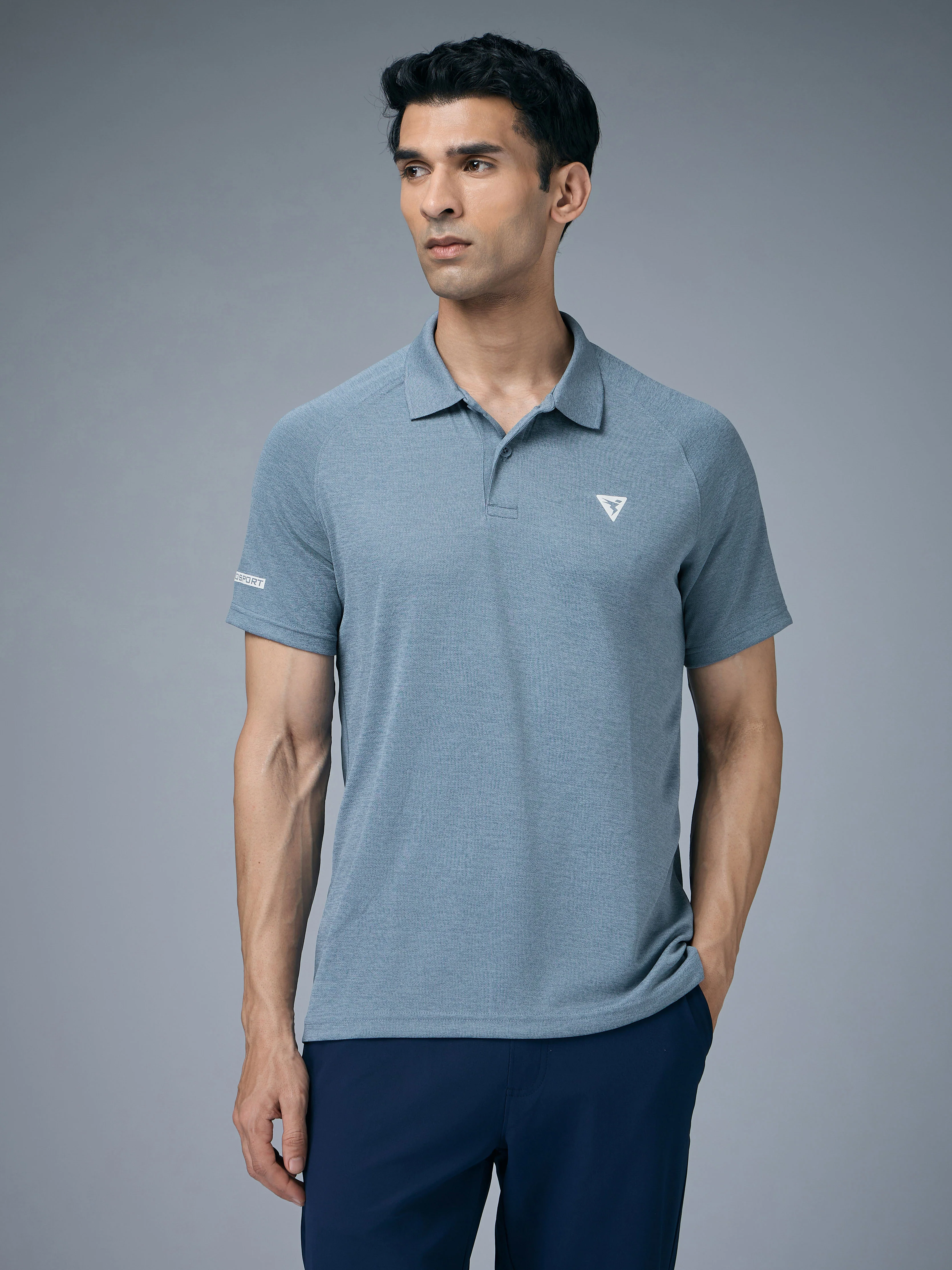 Men Melange Slim Fit Polo T-shirt with DOUBLE COOL - Image 2