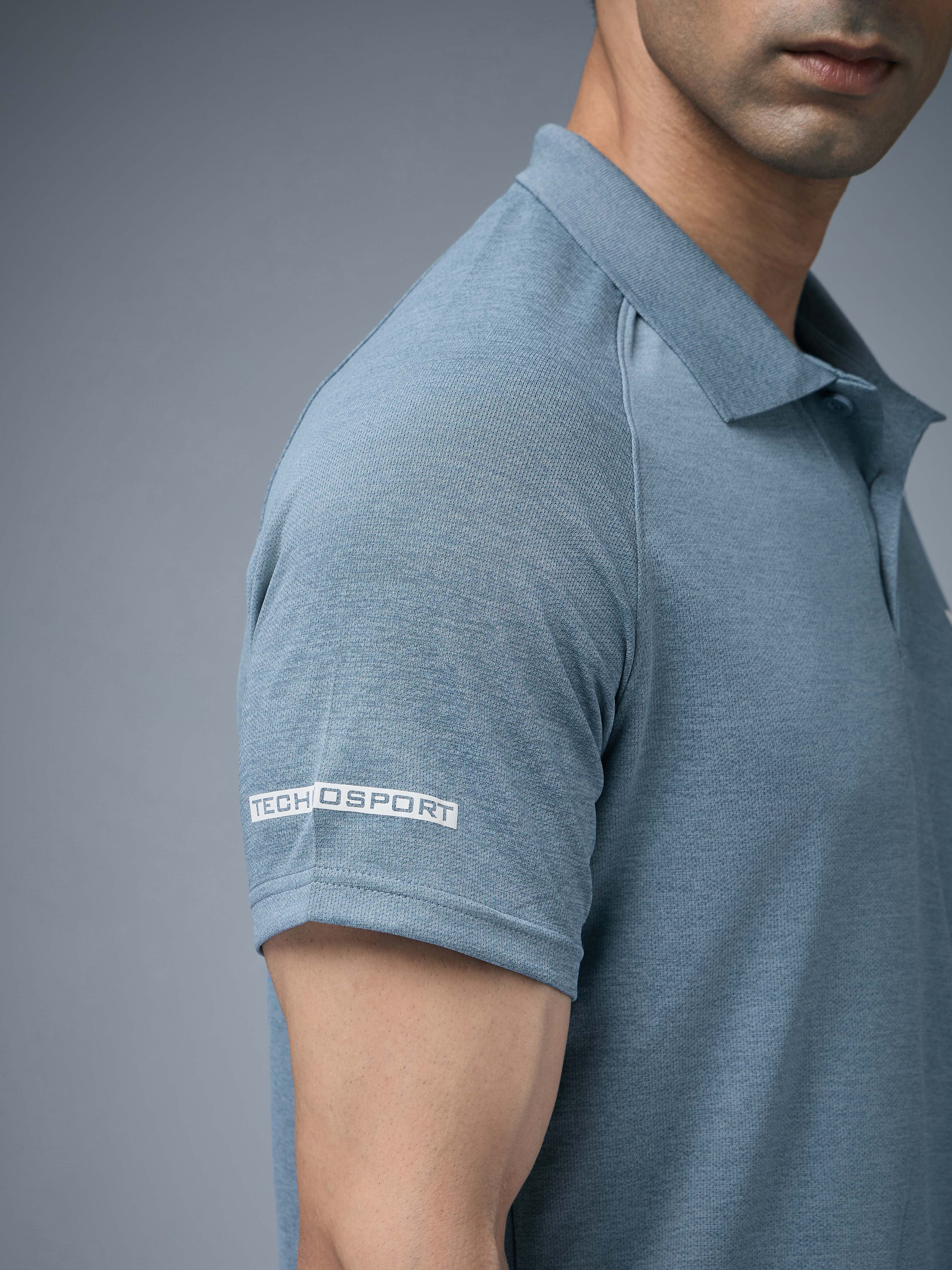 Men Melange Slim Fit Polo T-shirt with DOUBLE COOL - Image 5