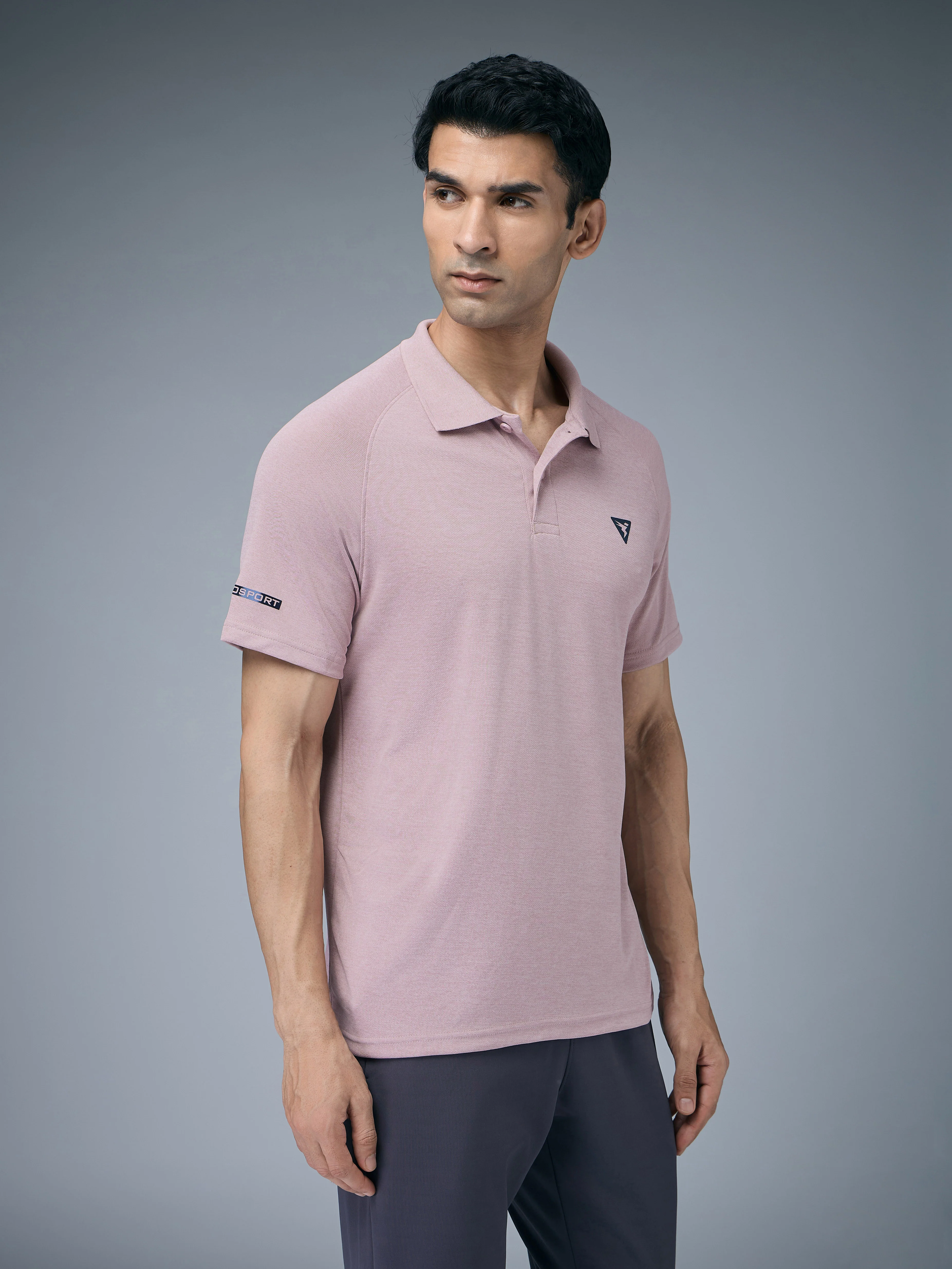 Men Melange Slim Fit Polo T-shirt with DOUBLE COOL - Image 3