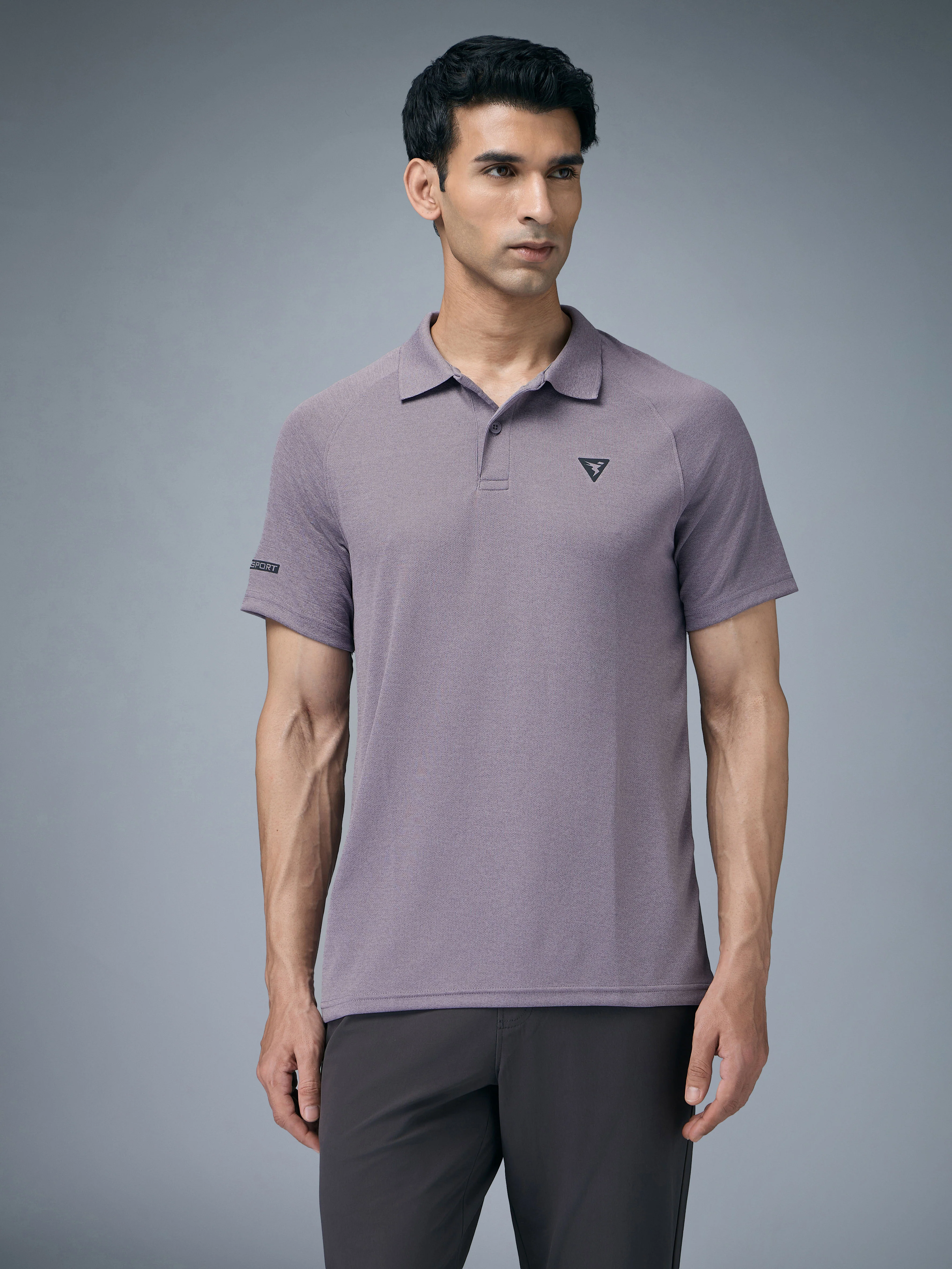 Men Melange Slim Fit Polo T-shirt with DOUBLE COOL - Image 2