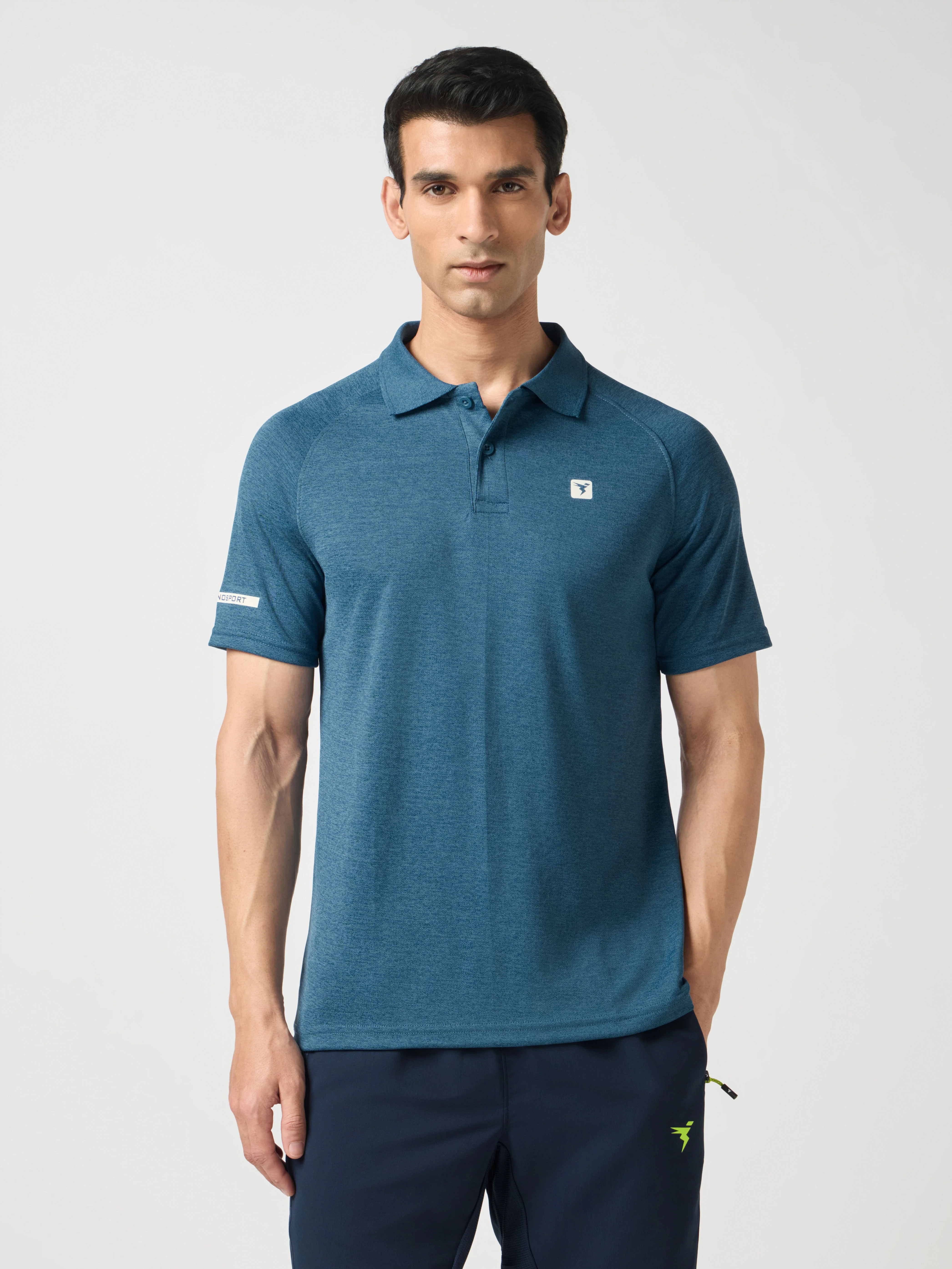 Men Melange Slim Fit Polo T-shirt with DOUBLE COOL